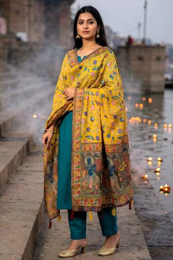 Digital print lilen blend zari dupatta for women and girls to wear on gown chaniya choli kurti etc