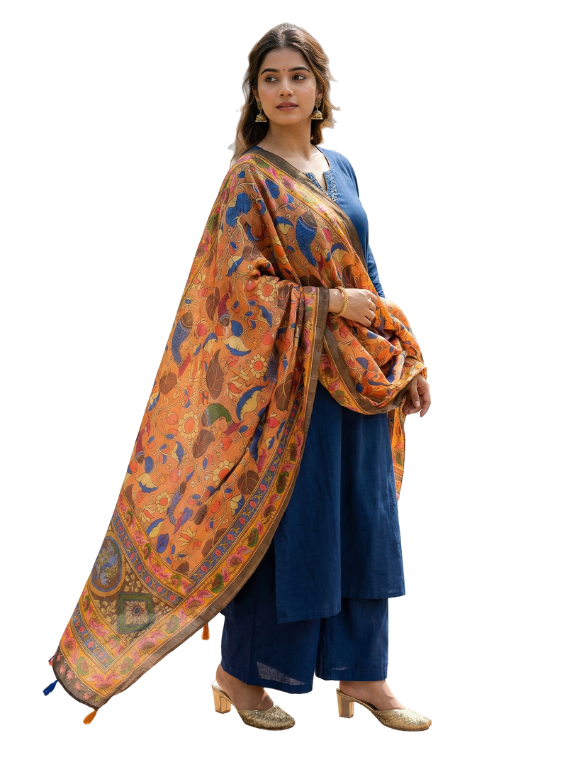 Digital print lilen blend zari dupatta for women and girls to wear on gown chaniya choli kurti etc