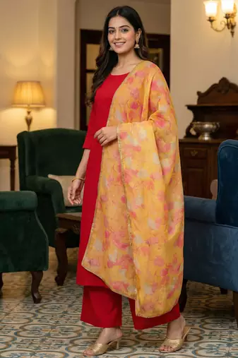 Printed orgenza silk multi sequnce lace work dupatta