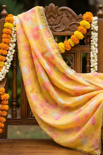 Printed orgenza silk multi sequnce lace work dupatta