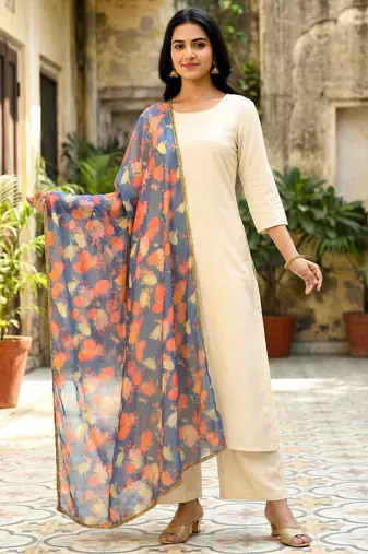 Printed orgenza silk multi sequnce lace work dupatta