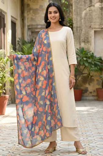 Printed orgenza silk multi sequnce lace work dupatta