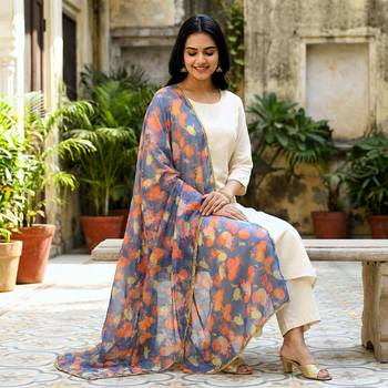 Printed orgenza silk multi sequnce lace work dupatta 3