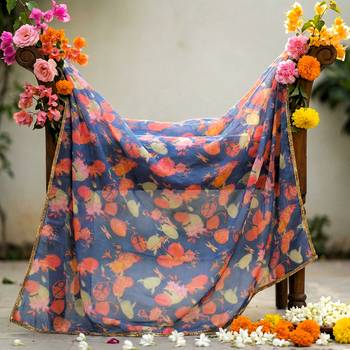 Printed orgenza silk multi sequnce lace work dupatta 4