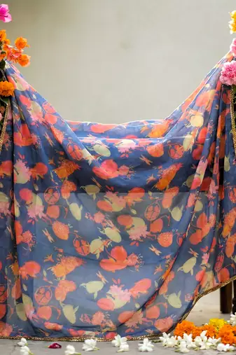 Printed orgenza silk multi sequnce lace work dupatta