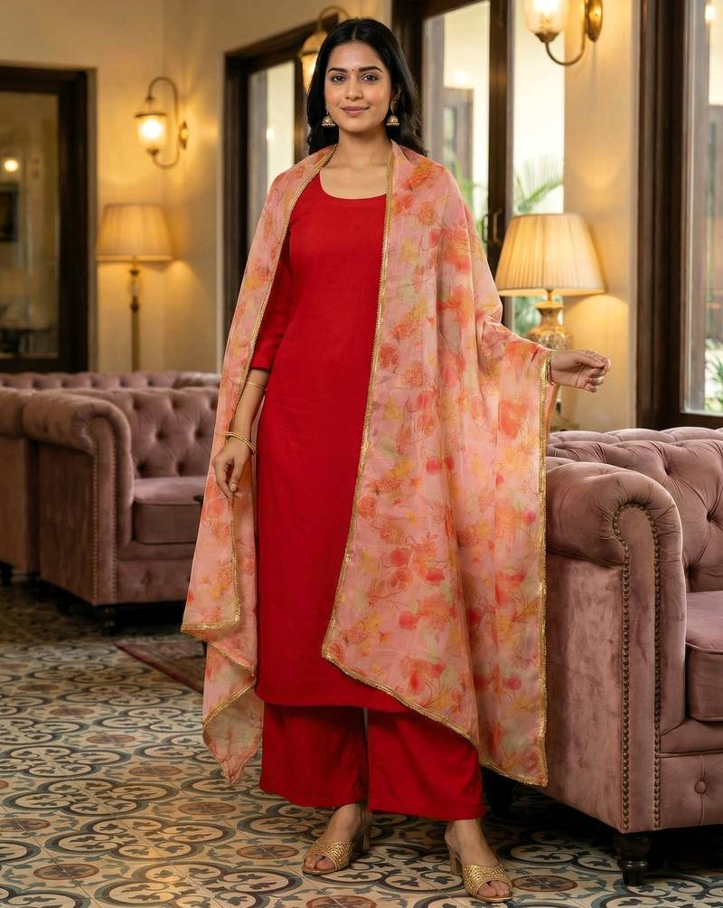 Printed orgenza silk multi sequnce lace work dupatta