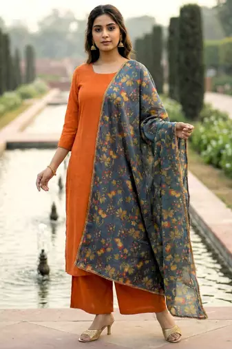 Printed orgenza silk multi sequnce lace work dupatta