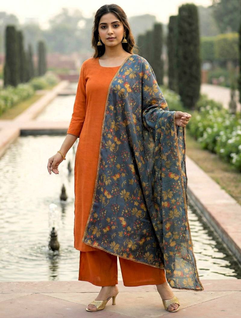 Printed orgenza silk multi sequnce lace work dupatta