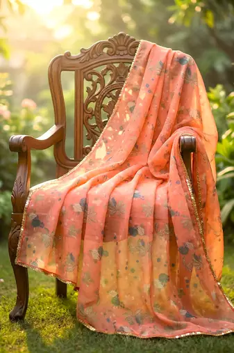 Printed orgenza silk multi sequnce lace work dupatta
