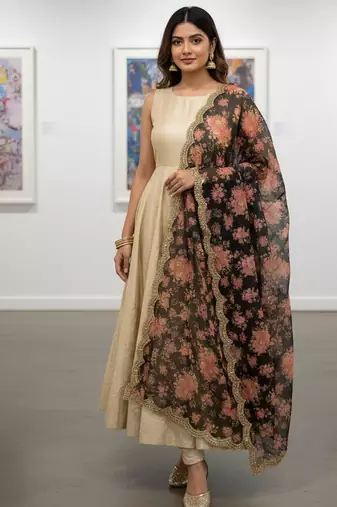 Printed orgenza silk multi sequnce lace work dupatta