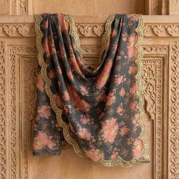 Printed orgenza silk multi sequnce lace work dupatta 2