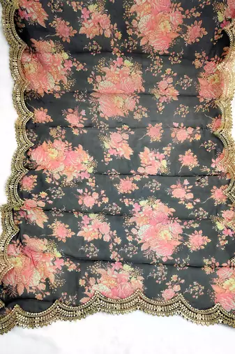 Printed orgenza silk multi sequnce lace work dupatta