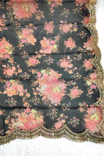 Printed orgenza silk multi sequnce lace work dupatta