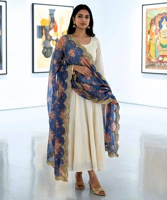 Printed orgenza silk multi sequnce lace work dupatta 1