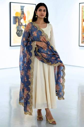 Printed orgenza silk multi sequnce lace work dupatta