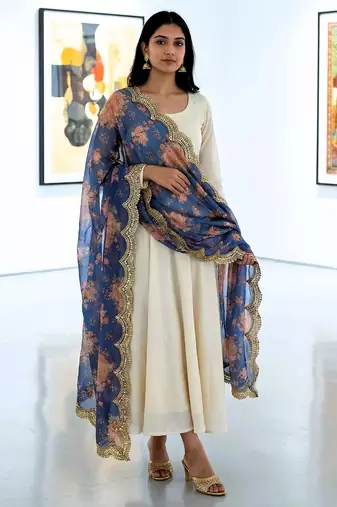 Printed orgenza silk multi sequnce lace work dupatta