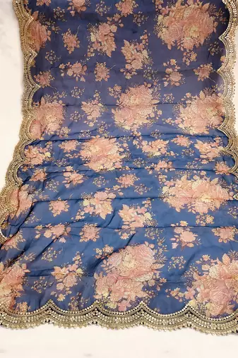 Printed orgenza silk multi sequnce lace work dupatta