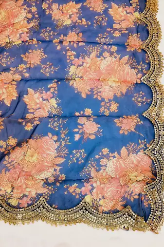 Printed orgenza silk multi sequnce lace work dupatta