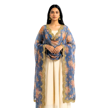 Printed orgenza silk multi sequnce lace work dupatta 5