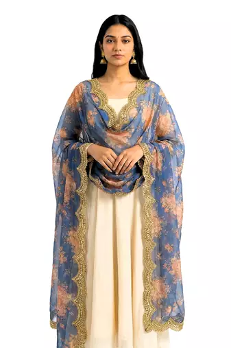 Printed orgenza silk multi sequnce lace work dupatta