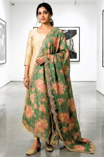 Printed orgenza silk multi sequnce lace work dupatta