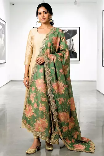 Printed orgenza silk multi sequnce lace work dupatta