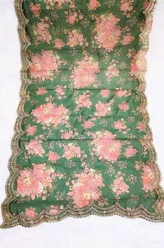 Printed orgenza silk multi sequnce lace work dupatta