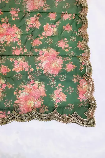 Printed orgenza silk multi sequnce lace work dupatta