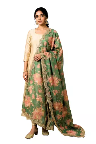 Printed orgenza silk multi sequnce lace work dupatta