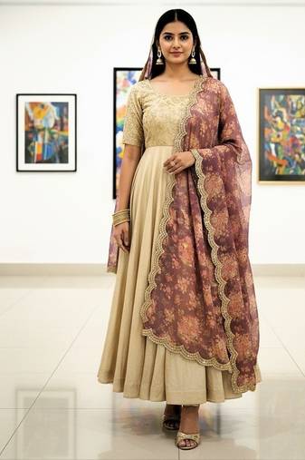 Printed orgenza silk multi sequnce lace work dupatta