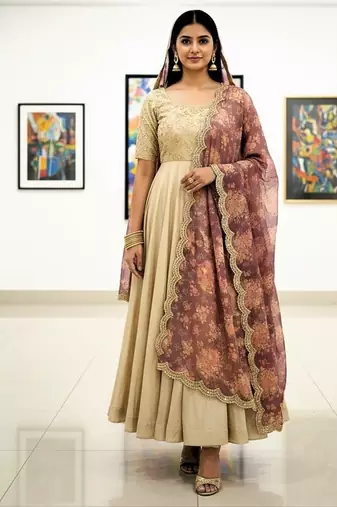 Printed orgenza silk multi sequnce lace work dupatta