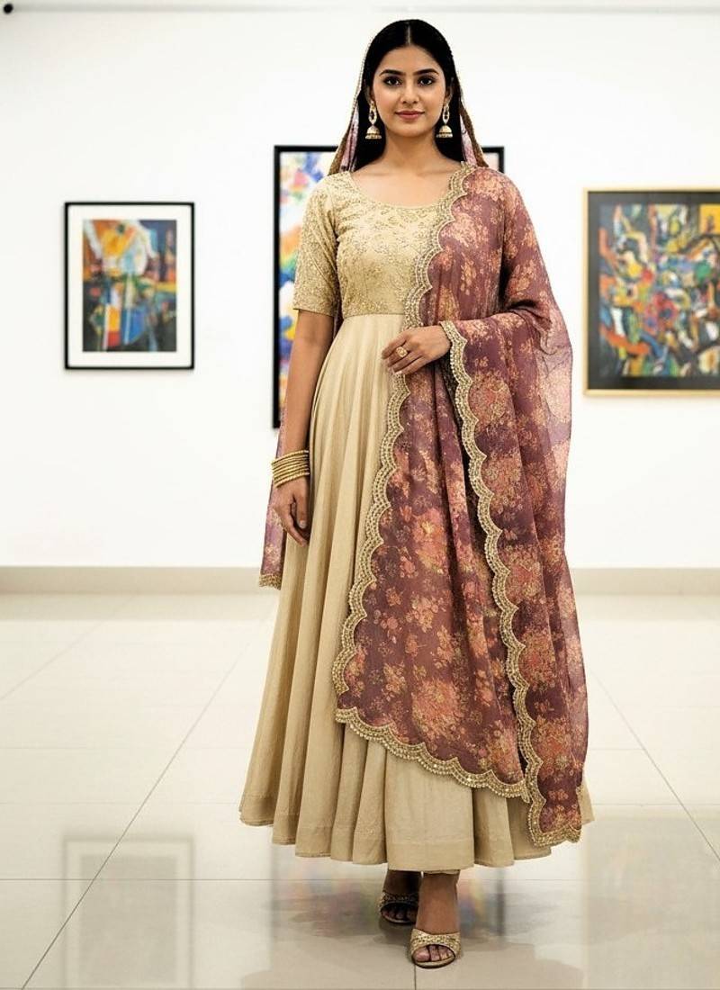 Printed orgenza silk multi sequnce lace work dupatta