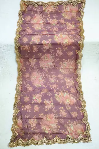 Printed orgenza silk multi sequnce lace work dupatta