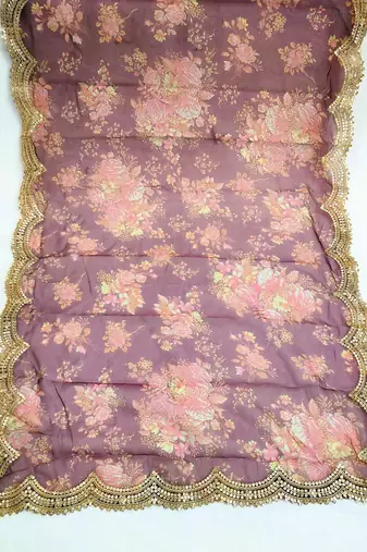 Printed orgenza silk multi sequnce lace work dupatta