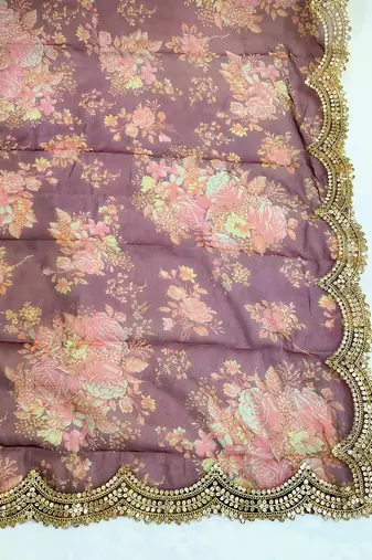 Printed orgenza silk multi sequnce lace work dupatta