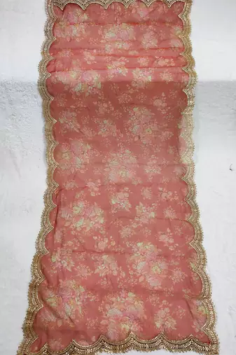 Printed orgenza silk multi sequnce lace work dupatta