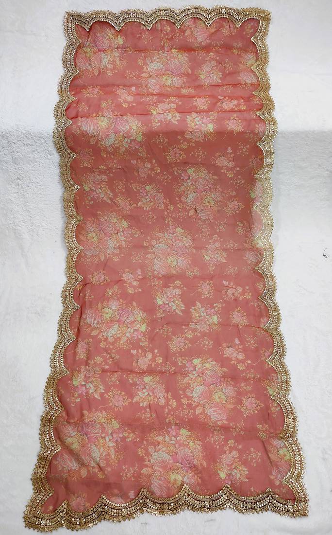 Printed orgenza silk multi sequnce lace work dupatta