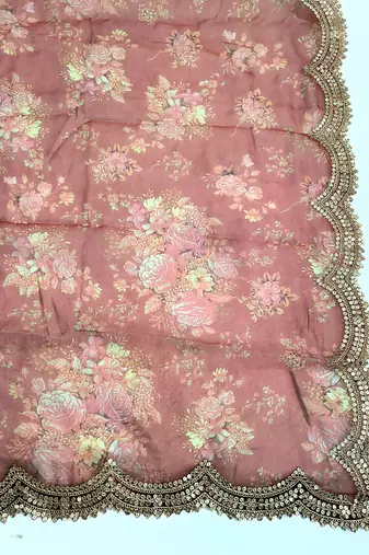 Printed orgenza silk multi sequnce lace work dupatta