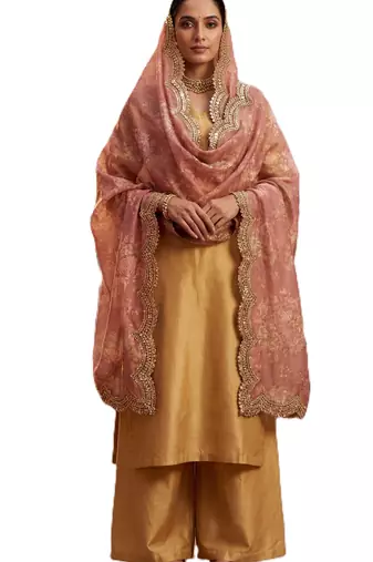Printed orgenza silk multi sequnce lace work dupatta