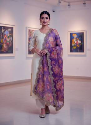 Printed orgenza silk multi sequnce lace work dupatta 1