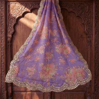Printed orgenza silk multi sequnce lace work dupatta 2