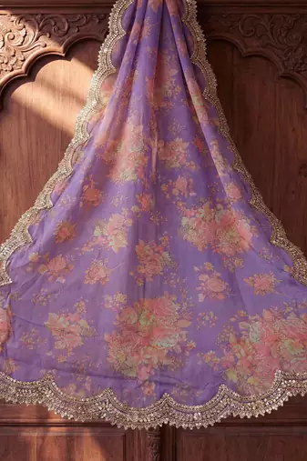 Printed orgenza silk multi sequnce lace work dupatta