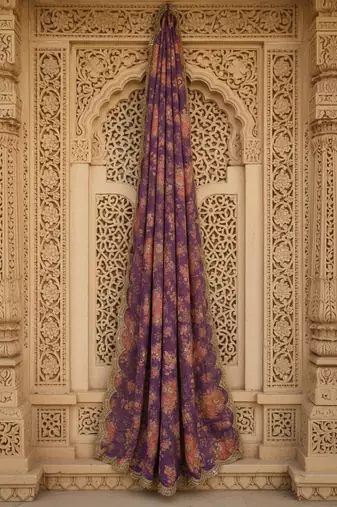 Printed orgenza silk multi sequnce lace work dupatta