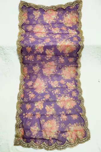 Printed orgenza silk multi sequnce lace work dupatta