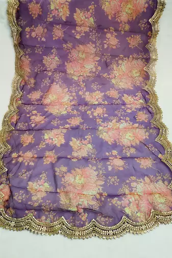 Printed orgenza silk multi sequnce lace work dupatta