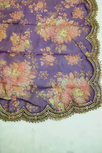 Printed orgenza silk multi sequnce lace work dupatta
