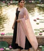 Baby pink solid colour orgenza silk fabric thred embrodery dupatta