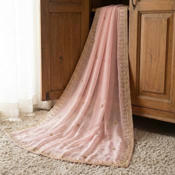 Baby pink solid colour orgenza silk fabric thred embrodery dupatta 3