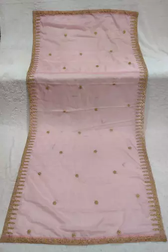 Baby pink solid colour orgenza silk fabric thred embrodery dupatta