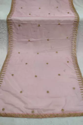 Baby pink solid colour orgenza silk fabric thred embrodery dupatta